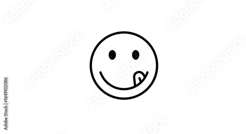 Smiling face licking lips emoji in black and white style