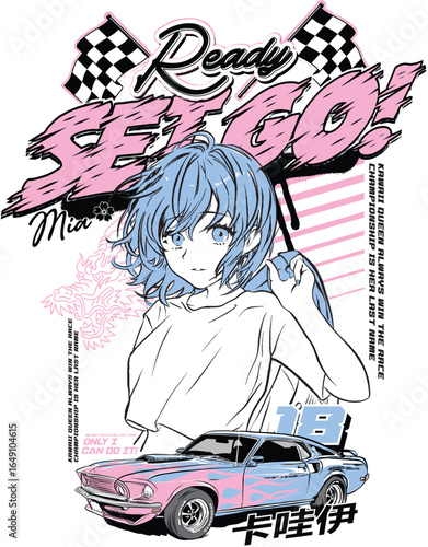 Anime racing design with soft colors