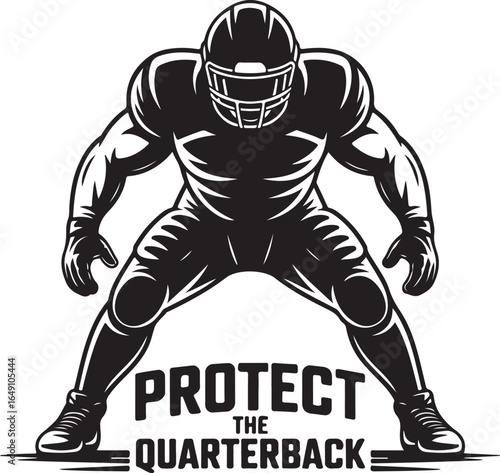 Powerful football player ready to protect quarterback