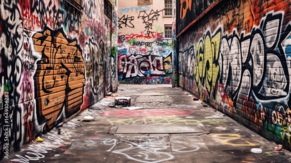 Fototapeta premium Urban art exploration city alley graffiti photography vibrant environment street view contemporary culture