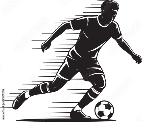Dynamic soccer player kicking ball with speed lines