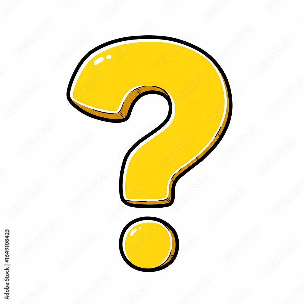 Naklejka premium Yellow Question Mark with Outline and Shadows