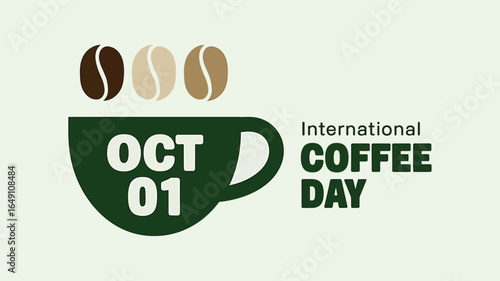 International coffee day celebration with coffee cup and beans