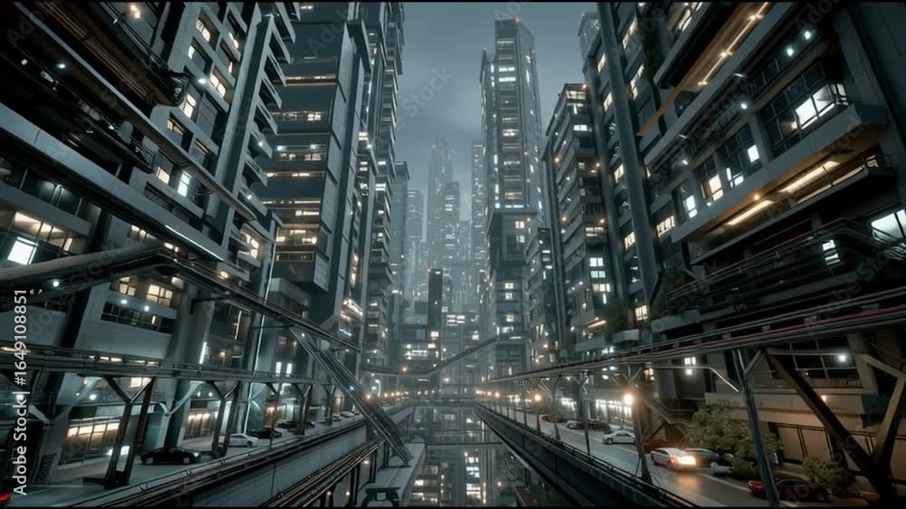 A futuristic cityscape with towering skyscrapers illuminated at night, showcasing modern architecture and ambient lighting. A futuristic cityscape with towering skyscrapers illuminated at night, showcasing modern architecture and ambient lighting.