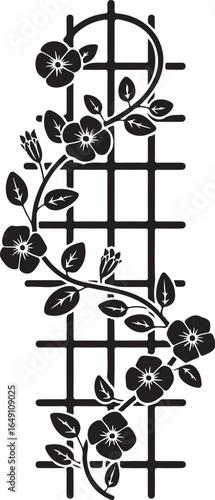 Elegant floral vine climbs a decorative trellis design