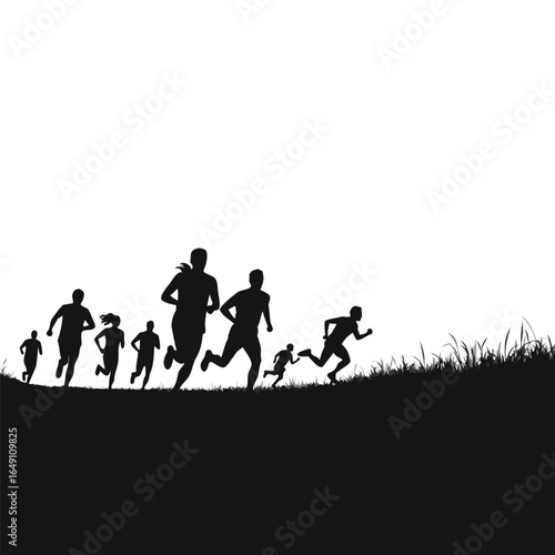 Diverse group of runners silhouetted against white background