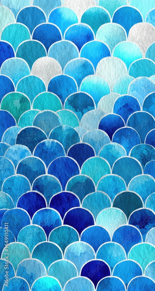 Obraz premium Repeating blue and white fish scale pattern