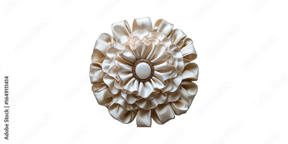 Obraz premium Elegant Ivory Ribbon Rosette With Decorative Centerpiece. Symbol Of Achievement And Celebration Isolated On Transparent Background