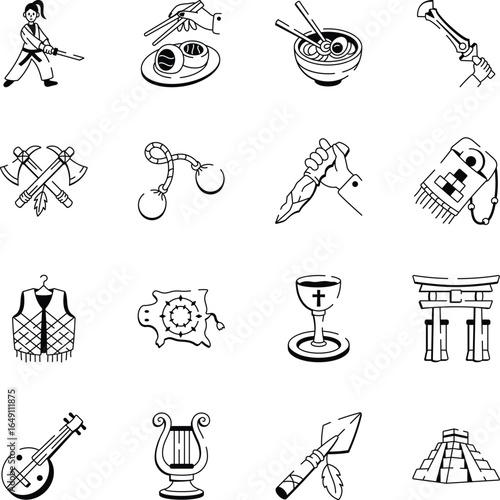 Set of Hand Drawn Traditional Icons 
