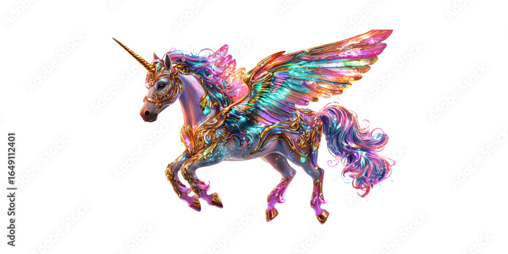 custom made wallpaper toronto digitalColorful Winged Unicorn With Golden Accents. Fantasy And Magic In Vibrant Illustration Isolated On Transparent Background