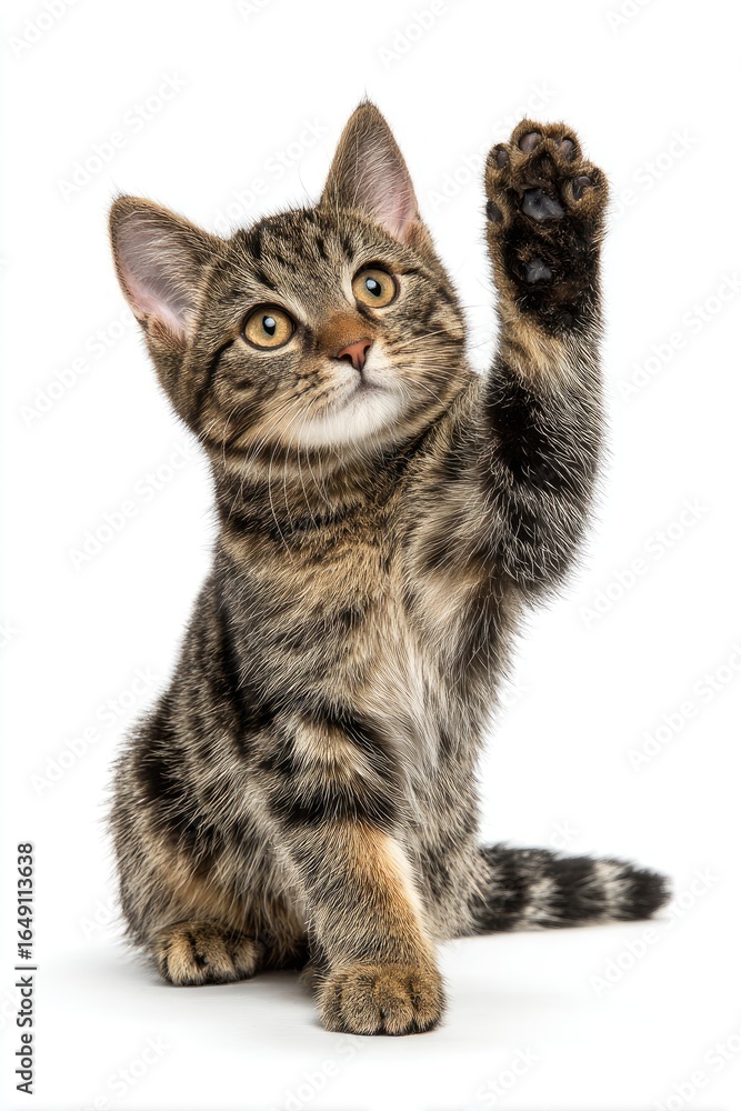 Fototapeta premium Playful kitten with raised paw (1)