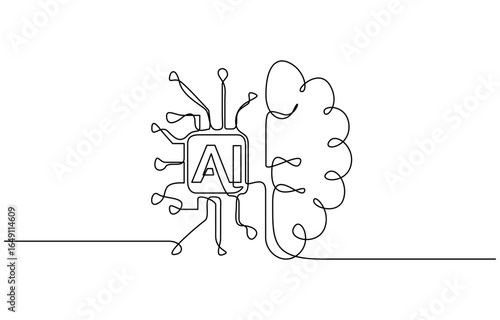 Continuous line drawing of head artificial intelligence technology robot brain vector illustration. Editable stroke