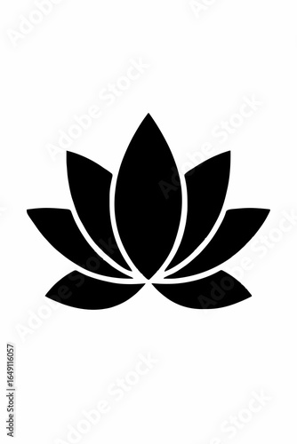 Black Lotus Flower Silhouette with Seven Petals – Minimalist Symbol of Purity, Renewal, and Spiritual Awakening for Wellness and Decorative Design