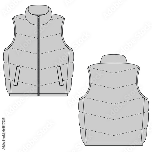 Puffer vest with slash line template design. Winter men and women coat.	
