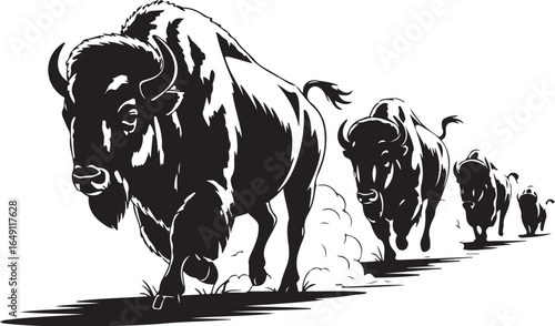 Powerful bison herd charges forward with strong momentum