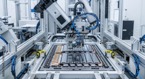 Automated Robot Arm Assembling Battery Pack in Factory