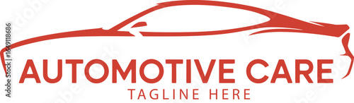 Automotive Care logo with red car outline and bold red text—clean design with customizable tagline for vehicle services