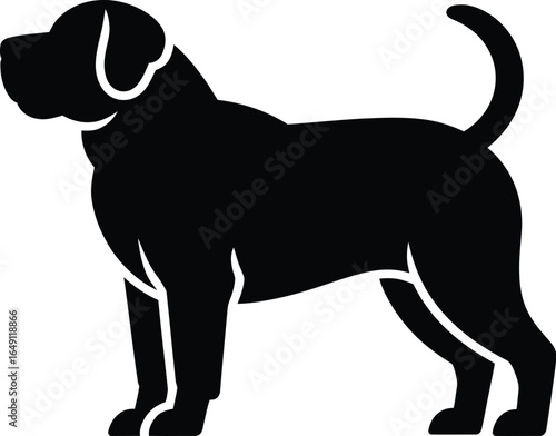 Black dog silhouette—muscular build with curved tail, standing pose in minimal style for logo or icon use