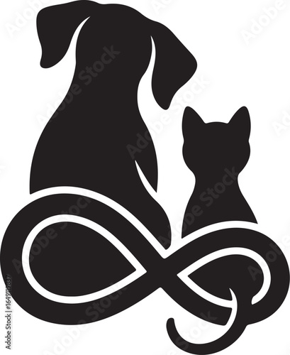 Loyal dog and cat embrace endless bond symbol