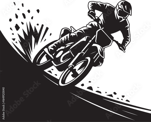Dynamic motocross rider kicking up dirt in aggressive turn