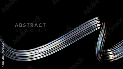 Abstract gradient glass shape dark background. 3d Color dispersion futuristic design.