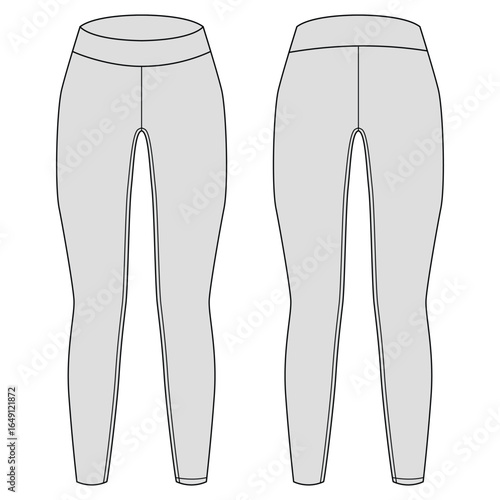 Woman sport leggings. Leggings pants fashion illustration. front and back