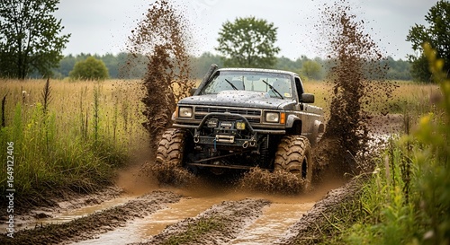 Muddy Off-Road Truck Adventure Through Field