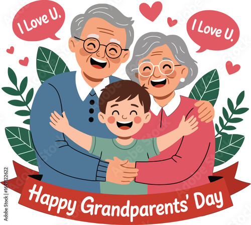 Happy Grandparents' Day: A Boy Hugs His Loving Grandparents