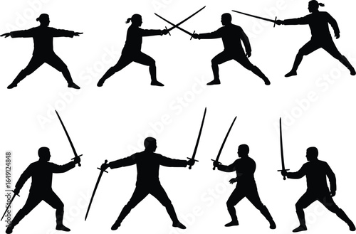 
Black Silhouette of Fencer, Fencing Sport Vector Illustration, a Swordsman or Athlete in a Fighting Stance, Flat Design Style.