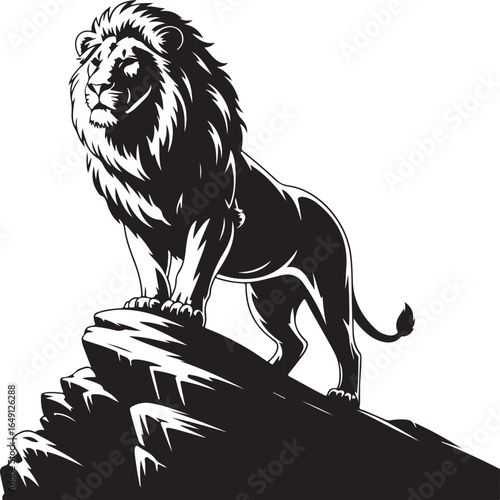 Majestic lion standing proud atop a rocky outcrop