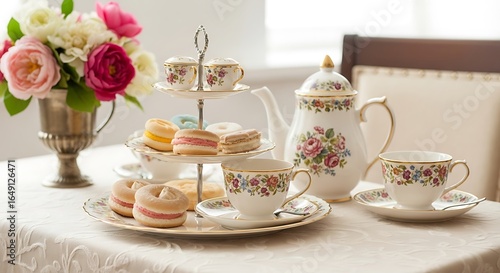 Wallpaper Mural Elegant Floral Tea Set with Assorted Treats on a Table Setting Torontodigital.ca