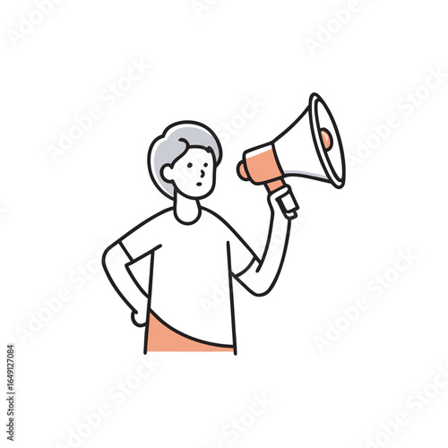 Person holding a megaphone isolated on a white background