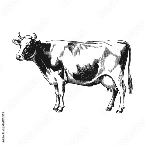 cow farm animal engraving vector