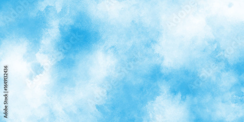 Blue pastel sky with white fluffy cloud cumulus clouds background, colorful bright ink blue and white watercolor texture, hand painted abstract soft sky blue watercolor sky and clouds.