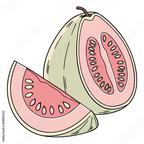 Vibrant tropical pink guava illustration showcasing fresh healthy fruit, ideal for balanced diet and refreshing culinary themes and dietary concepts.
