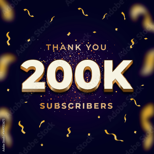 200K Subscribers Social Media Milestone with Confetti on Purple Background