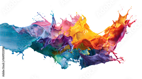 Multicolored splash of liquid paint isolated on white