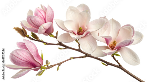 Elegant magnolia blooms with velvety petals isolated on transparent background PNG, perfect for digital design, branding, wallpapers, posters, and print materials
