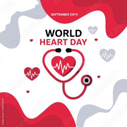 World Heart Day: September 29th - Stethoscope and Heartbeat Graphic