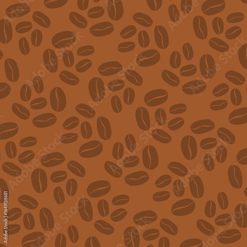 Seamless pattern of roasted coffee beans brown background. Perfect for cafe branding, coffee shop decor, textile prints, packaging design, and backgrounds.
