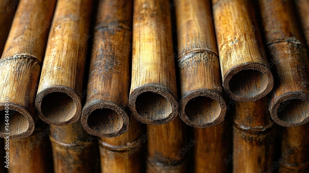 Close-up of stacked, bundled bamboo tubes Close-up of stacked, bundled bamboo tubes