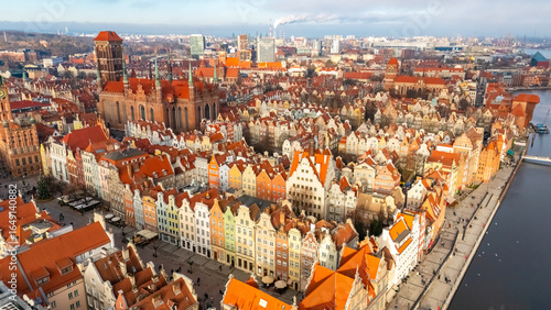 aerial view of gdansk historical center on a sunny day in winter