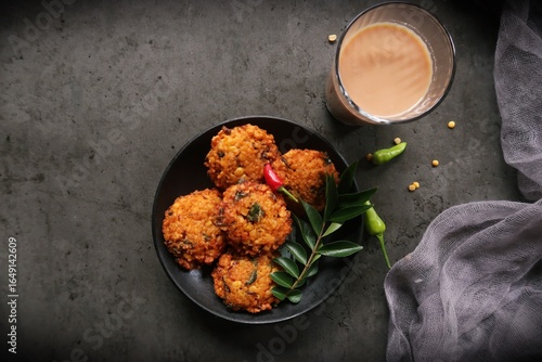 Homemade Dal or Daal fritters  - South Indian snacn Parippu vada served with tea