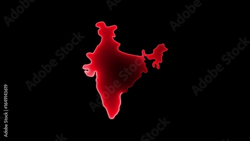 Photography Solid red glowing map of India on a black background image photo
