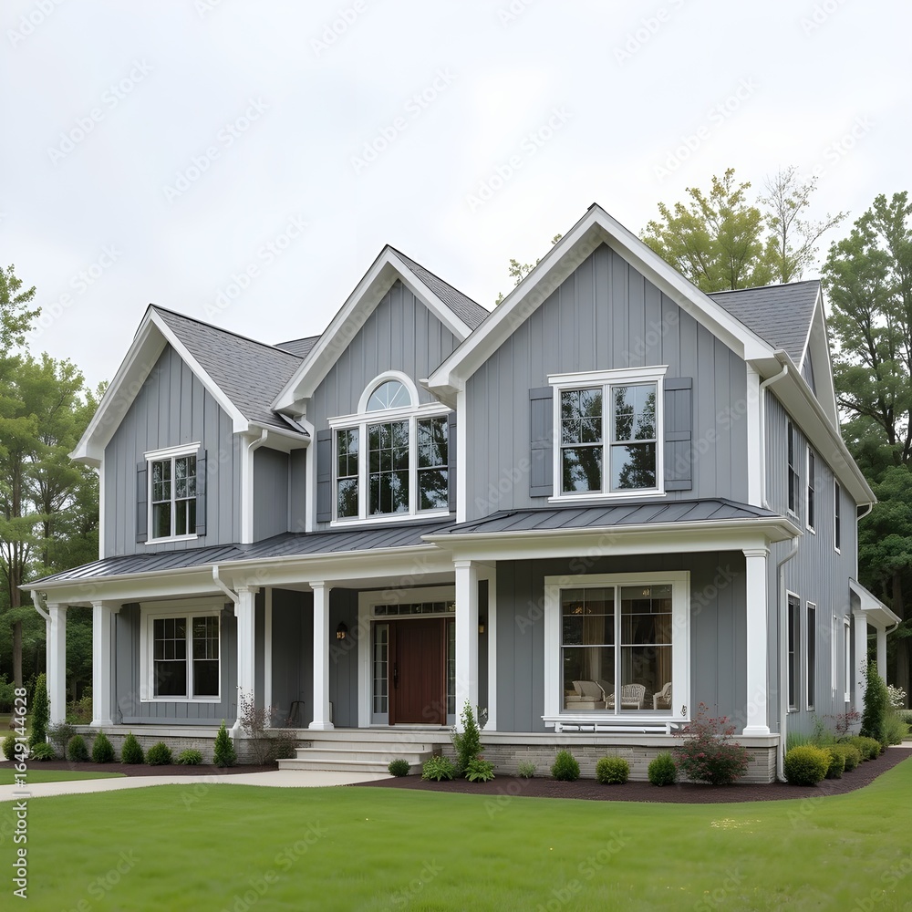 Modern Farmhouse Design Surrounded by Lush Green Landscape Modern Farmhouse Design Surrounded by Lush Green Landscape