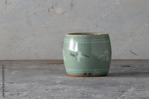 Canvastavla Futaoki Chadougu Yakimono Korean Celadon Lid Rest with Flying Cranes - Chiseon K