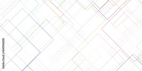 Abstract geometric background of intersecting colorful lines on a white backdrop creates a modern design for various applications