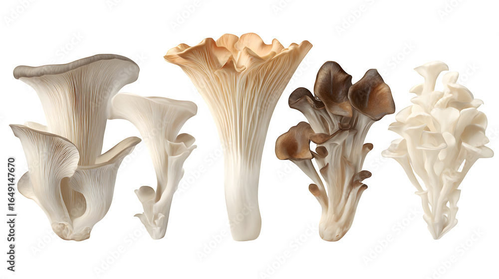 Fototapeta premium Set of king oyster mushrooms isolated on white