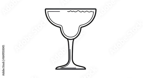 Classic Margarita Glass with Cocktail, Minimalist Black Line Art Icon
