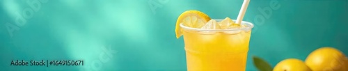 Refreshing lemonade served in a fast-food style cup with a straw, ready for a quick and delicious thirst quencher  Perfect for hot summer days and on-the-go refreshment ,  lemon,  dessert,  citrus